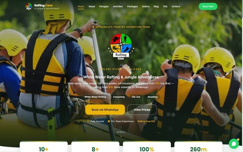 Rafting Cave website homepage